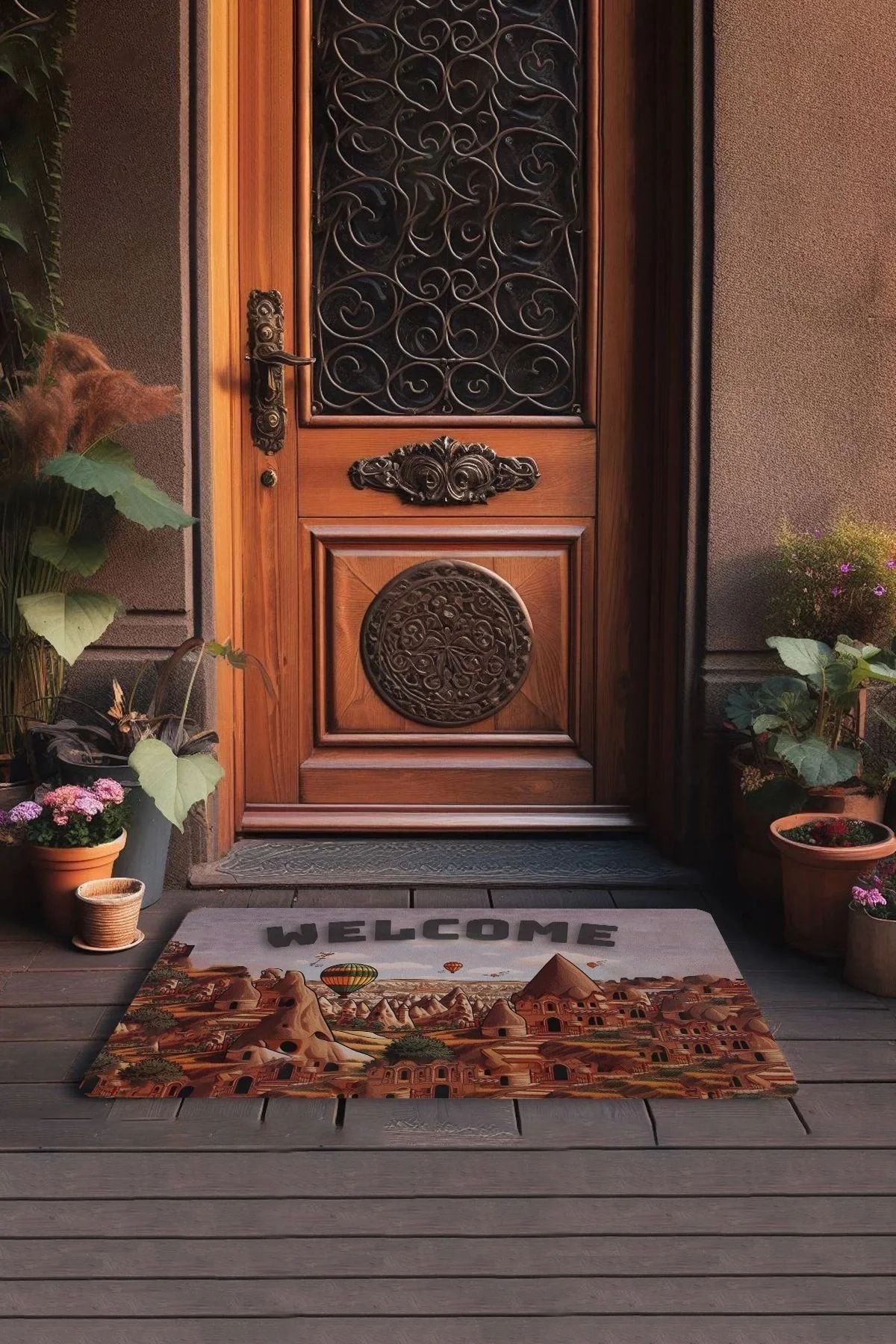 Valerine Life Kapadokya, Peri Bacaları ve Balon Temalı Welcome Kapı Önü Paspası 45x70cm