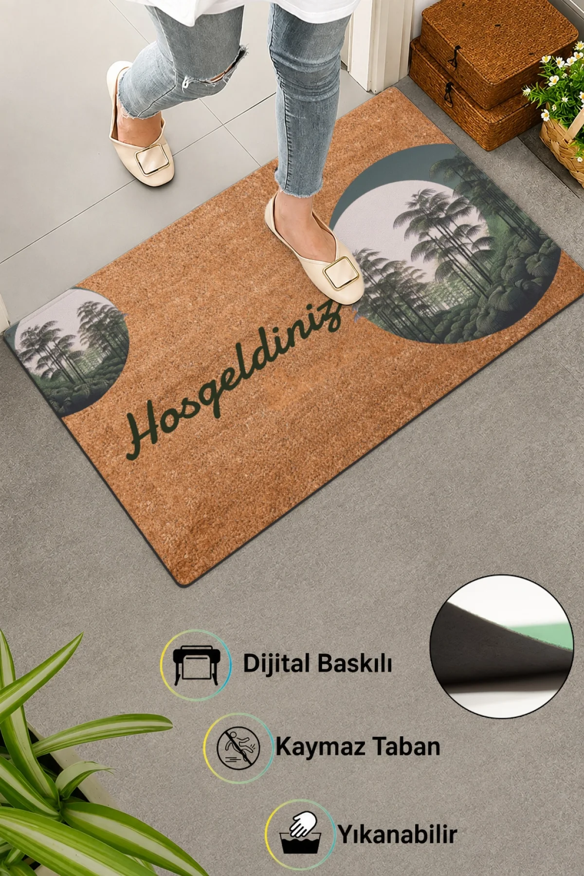 Valerine Life Kapı Önü Paspası 45x70cm Kaymaz Taban Dekoratif iç Dış Mekan Amazon Bambu Ormanı