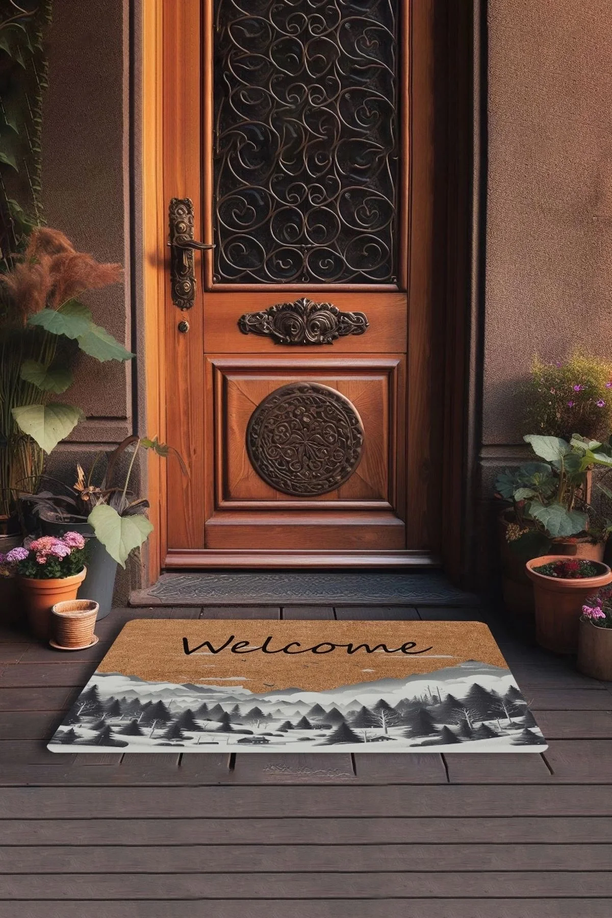 Valerine Life Kar ve Çam Ormanı Welcome Kapı Önü Paspası 45x70cm