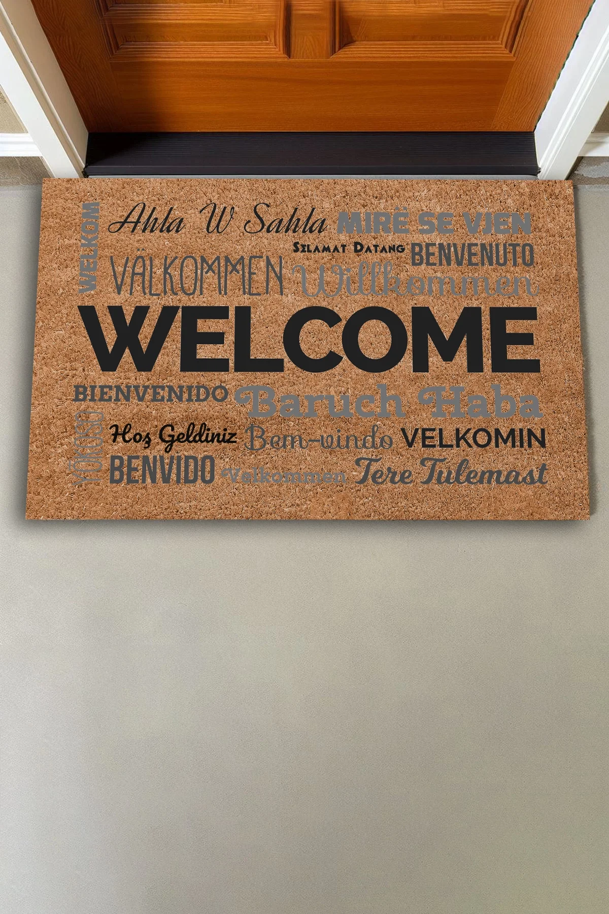 Valerine Life Dünya Dillerinde Kahverengi Welcome Hoş Geldiniz Kapı Önü Paspası 45x70cm