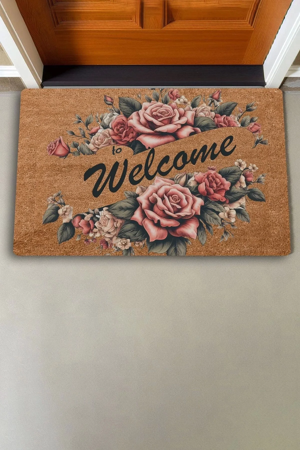 Valerine Life Kırmızı Trento Gülleri Welcome Kapı Önü Paspası 45x70cm