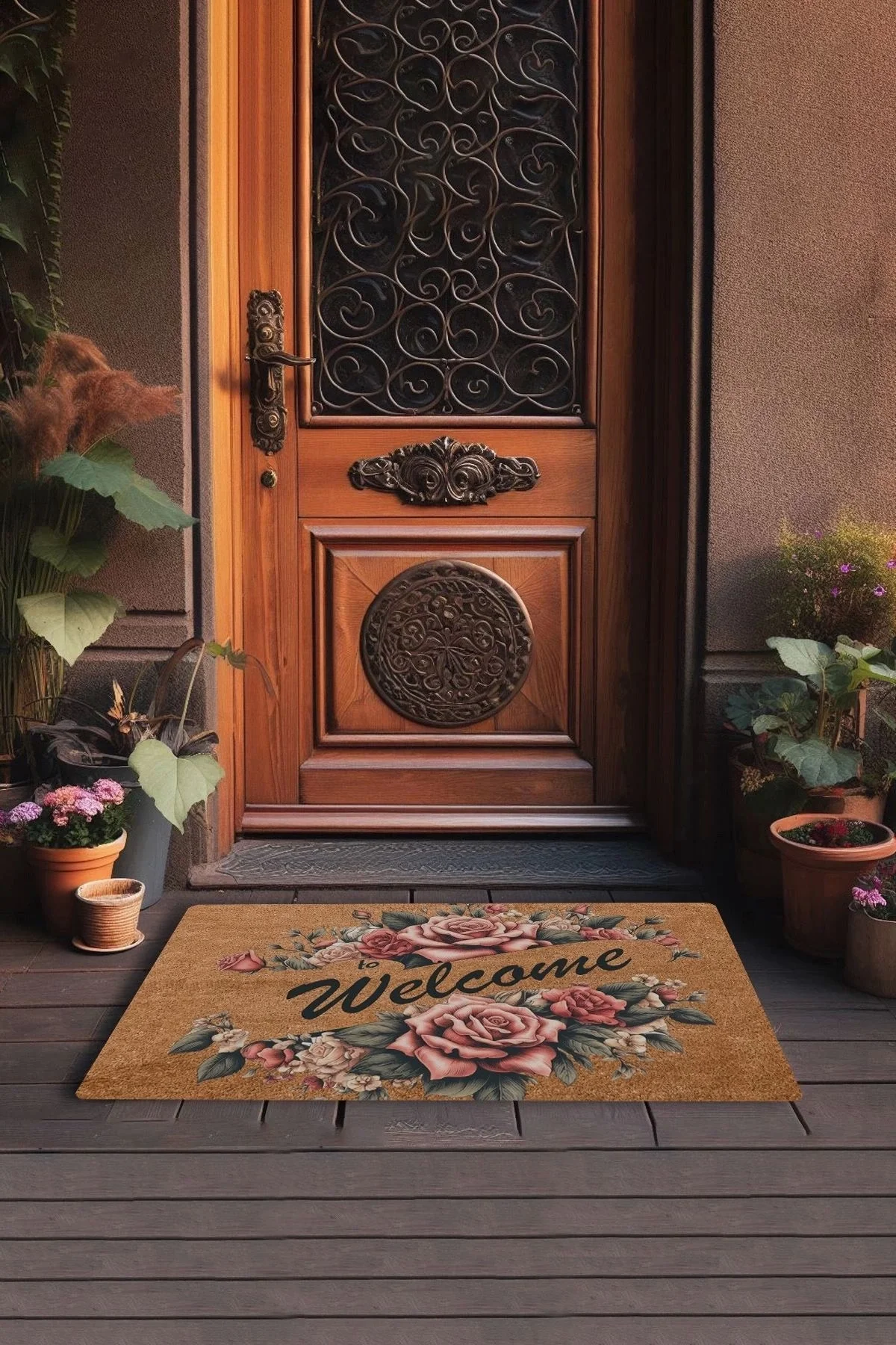 Valerine Life Kırmızı Trento Gülleri Welcome Kapı Önü Paspası 45x70cm