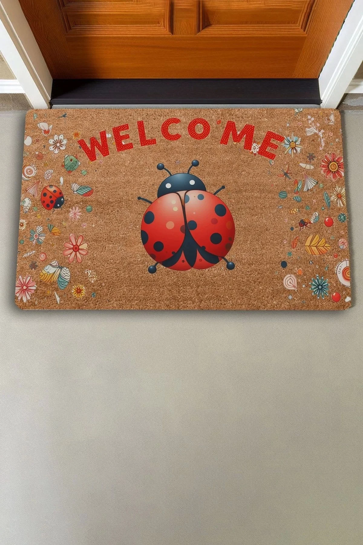 Valerine Life Kırmızı Uğur Böceği Welcome Kapı Önü Paspası 45x70cm