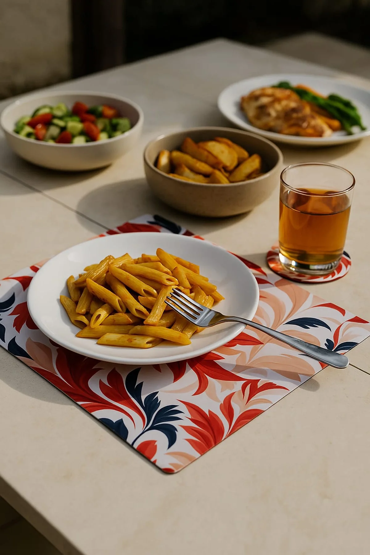 Valerine Life Kırmızı Yaprak Desenli Amerikan Deri Kaymaz Yıkanabilir Servis Altlığı 12 Parça 6 Kişilik