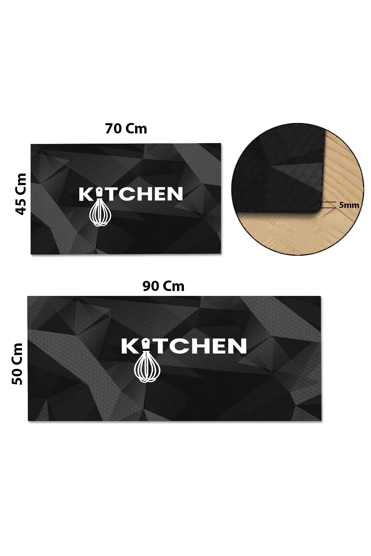 Valerine Life Kitchen Siyah Mutfak Matı Halısı Yıkanır Kaymaz Taban Tezgah Önü Paspası İkili Set