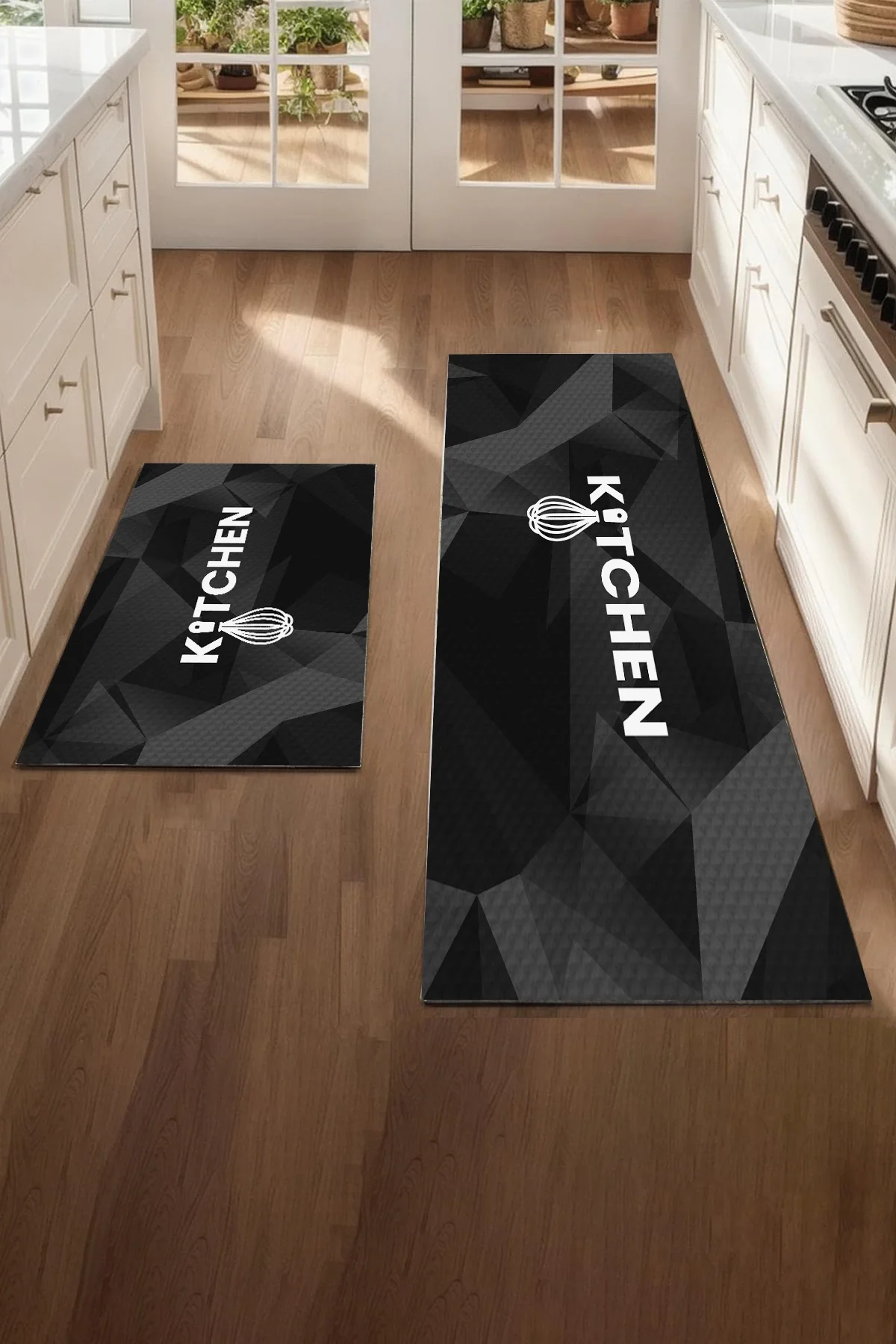 Valerine Life Kitchen Siyah Mutfak Matı Halısı Yıkanır Kaymaz Taban Tezgah Önü Paspası İkili Set