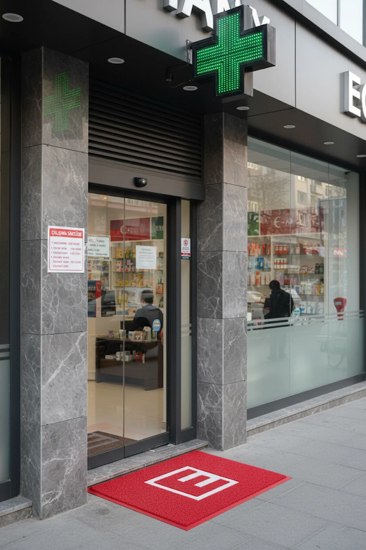 Valerine Life Kıvırcık Kırmızı Eczane Welcome Hoş Geldiniz İş Yeri Kapı Önü Paspası 60x80cm