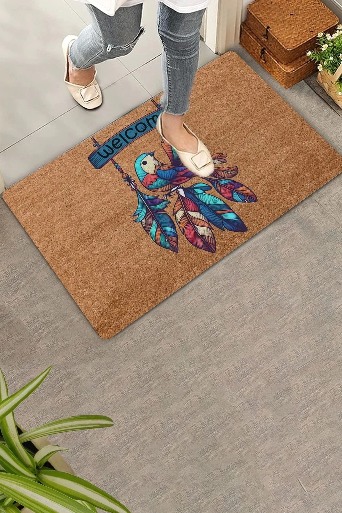 Valerine Life Kuş Salıncağı ve Tüyler Welcome Kapı Önü Paspası 45x70cm