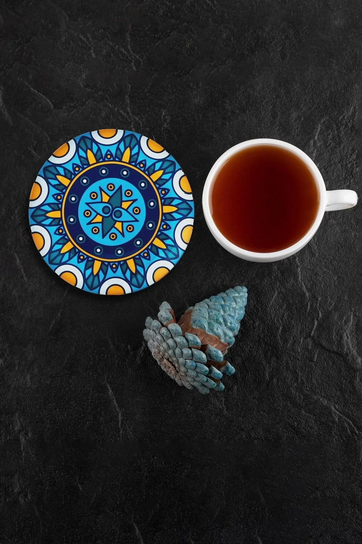 Valerine Life Kutsal Geometri Mandala Desenli Yıkanabilir Kaydırmaz Ofis Çay ve Fincan Bardak Altlığı 10x10cm 6 Adet