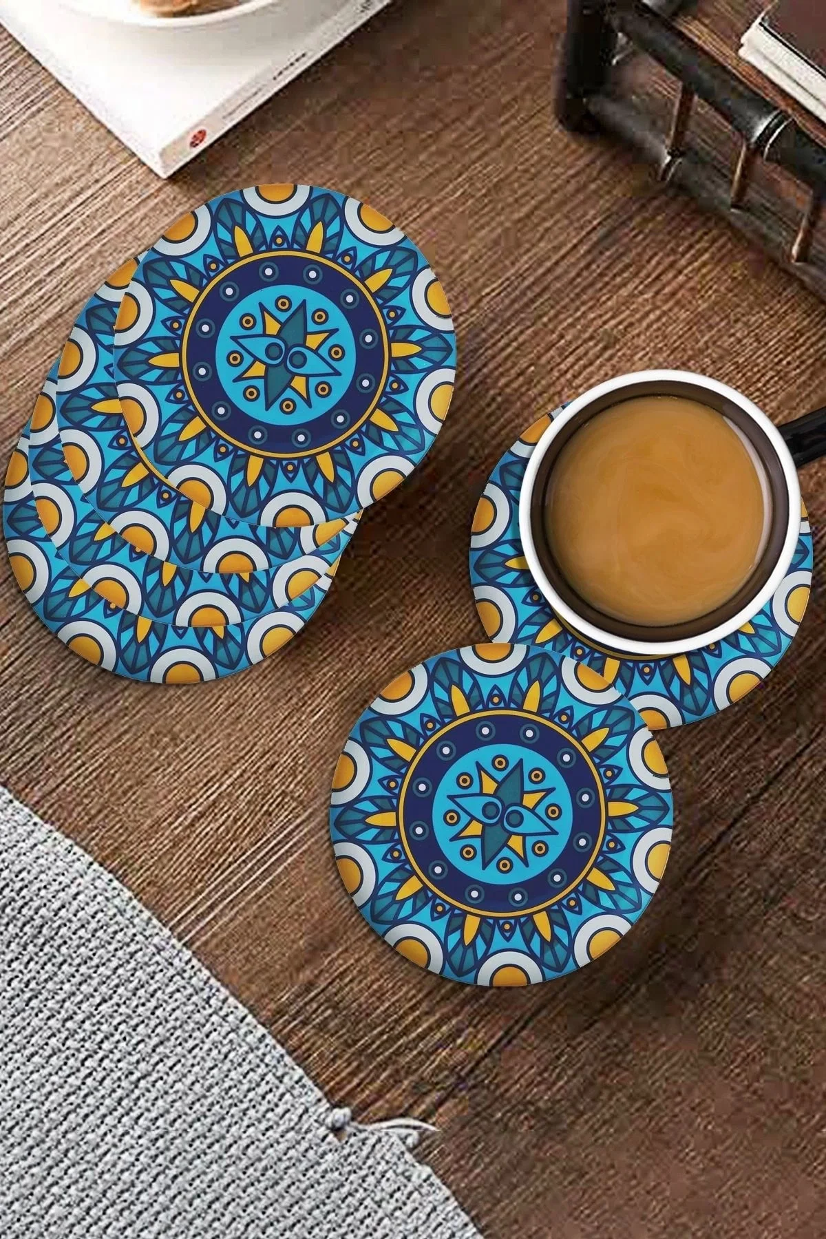 Valerine Life Kutsal Geometri Mandala Desenli Yıkanabilir Kaydırmaz Ofis Çay ve Fincan Bardak Altlığı 10x10cm 6 Adet