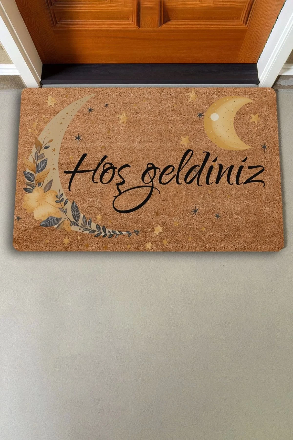 Valerine Life Mehtap Ay ve Yıldız Temalı Hoş Geldiniz Kapı Önü Paspası 45x70cm