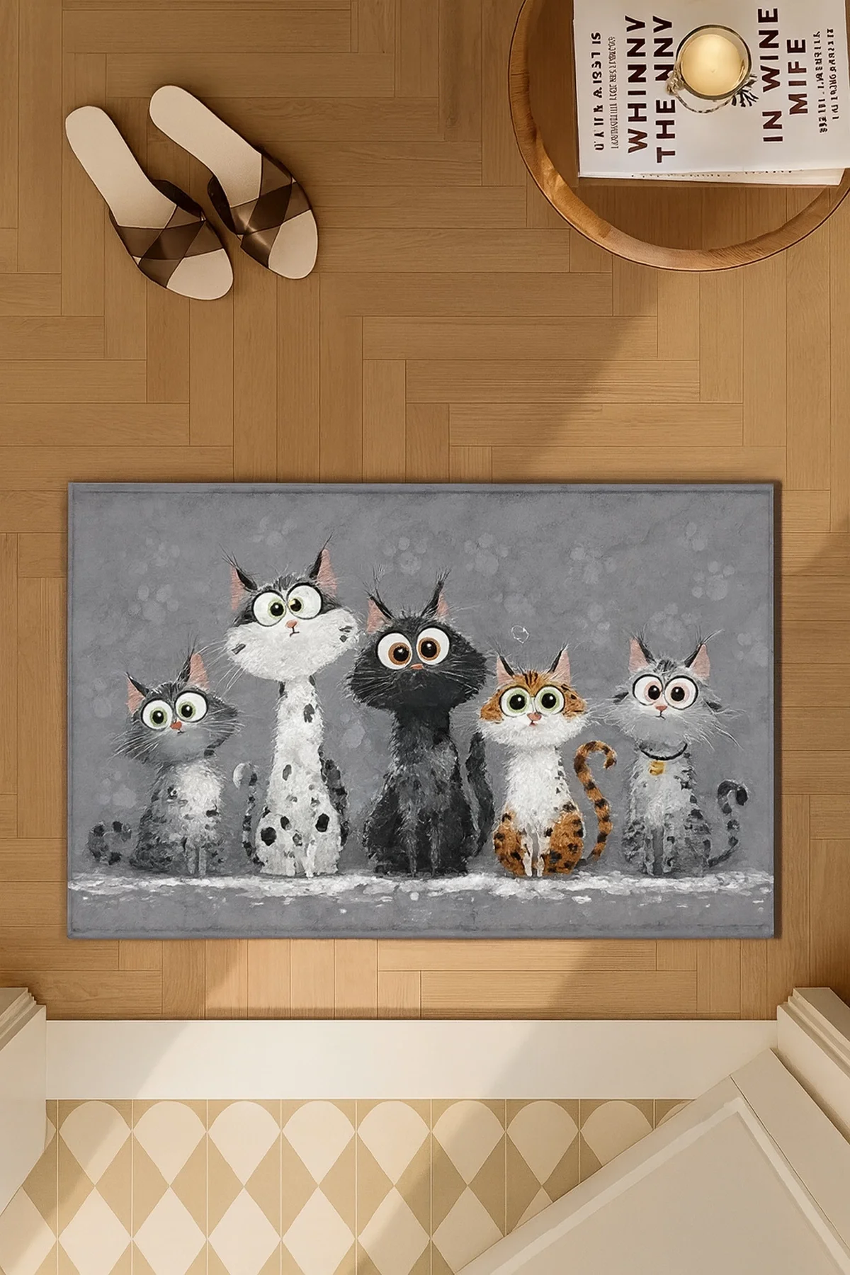 Valerine Life Miyavcıklar Derneği Welcome Hoş Geldiniz Gri Dijital Baskılı Kapı Önü Paspası 45x70cm