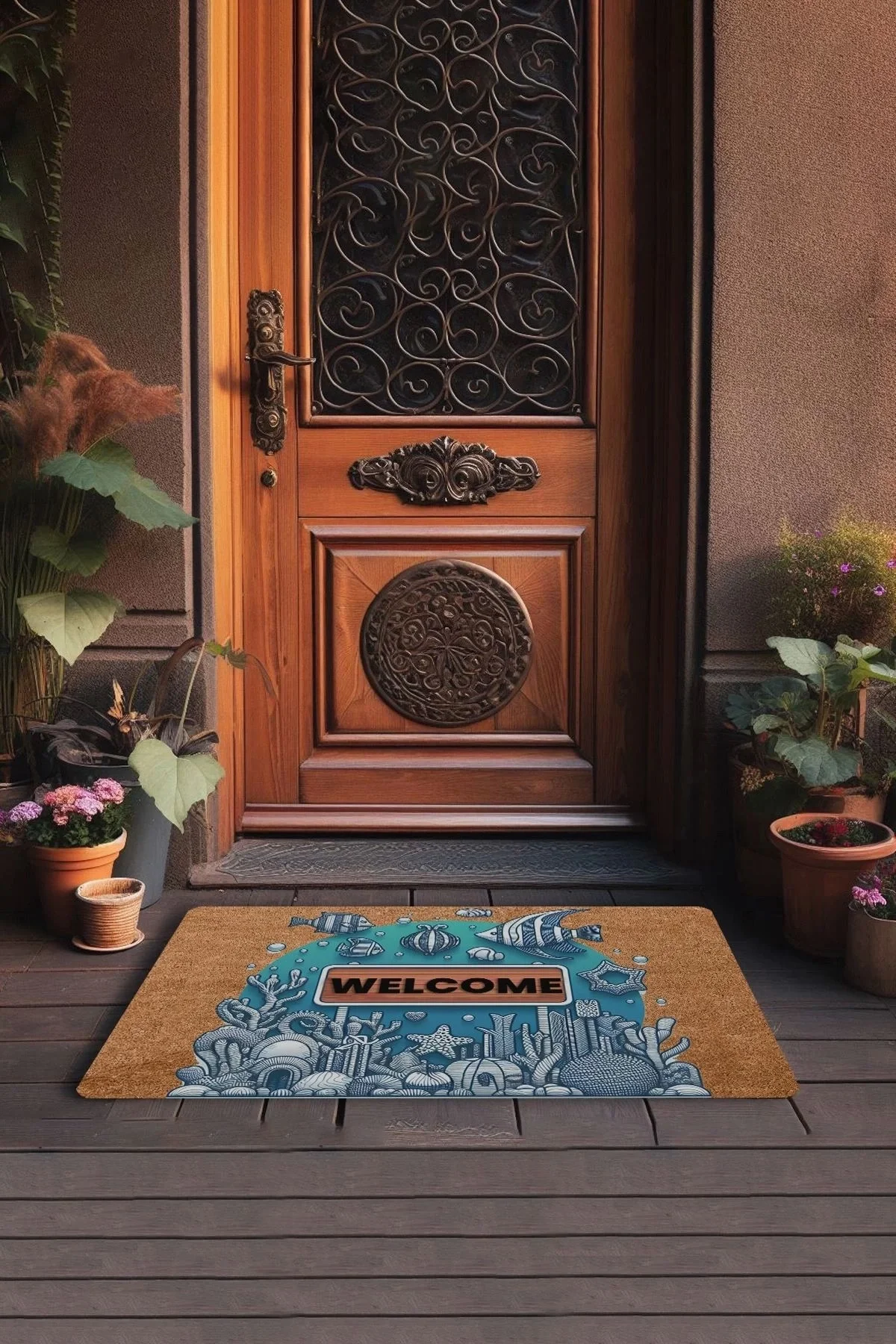 Valerine Life Melek Balıkları ve Deniz Bitkileri Welcome Kapı Önü Paspası 45x70cm