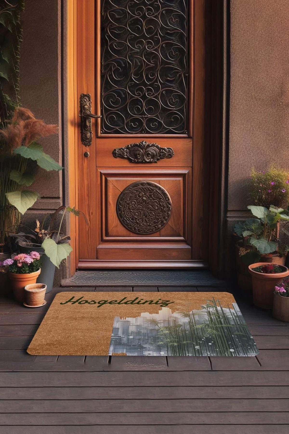 Valerine Life Metropol ve Bambu Temalı Hoş Geldiniz Kapı Önü Paspası 45x70cm