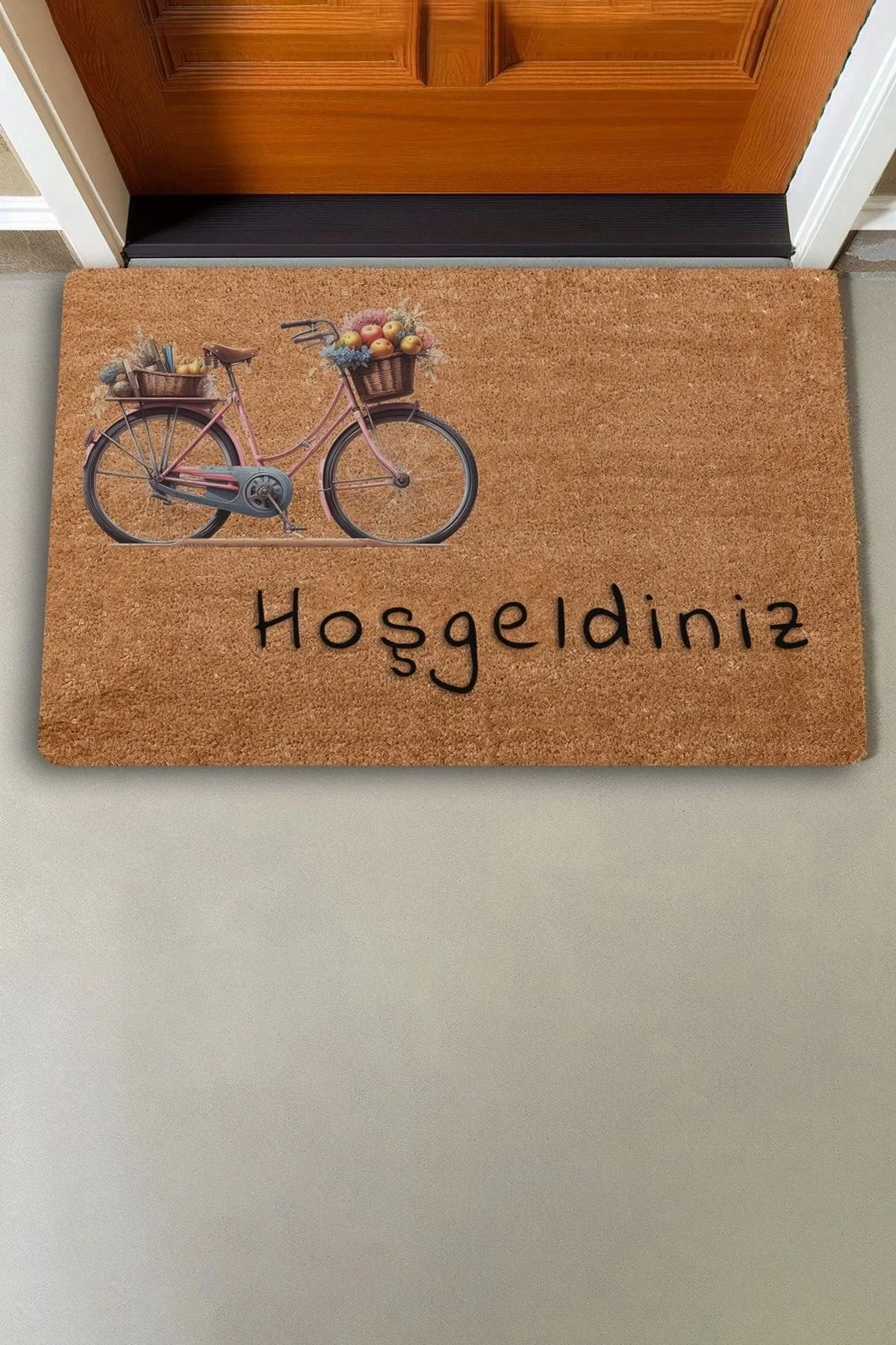 Valerine Life Meyve Sepetleri ve Bisiklet Hoş Geldiniz Kapı Önü Paspası 45x70cm