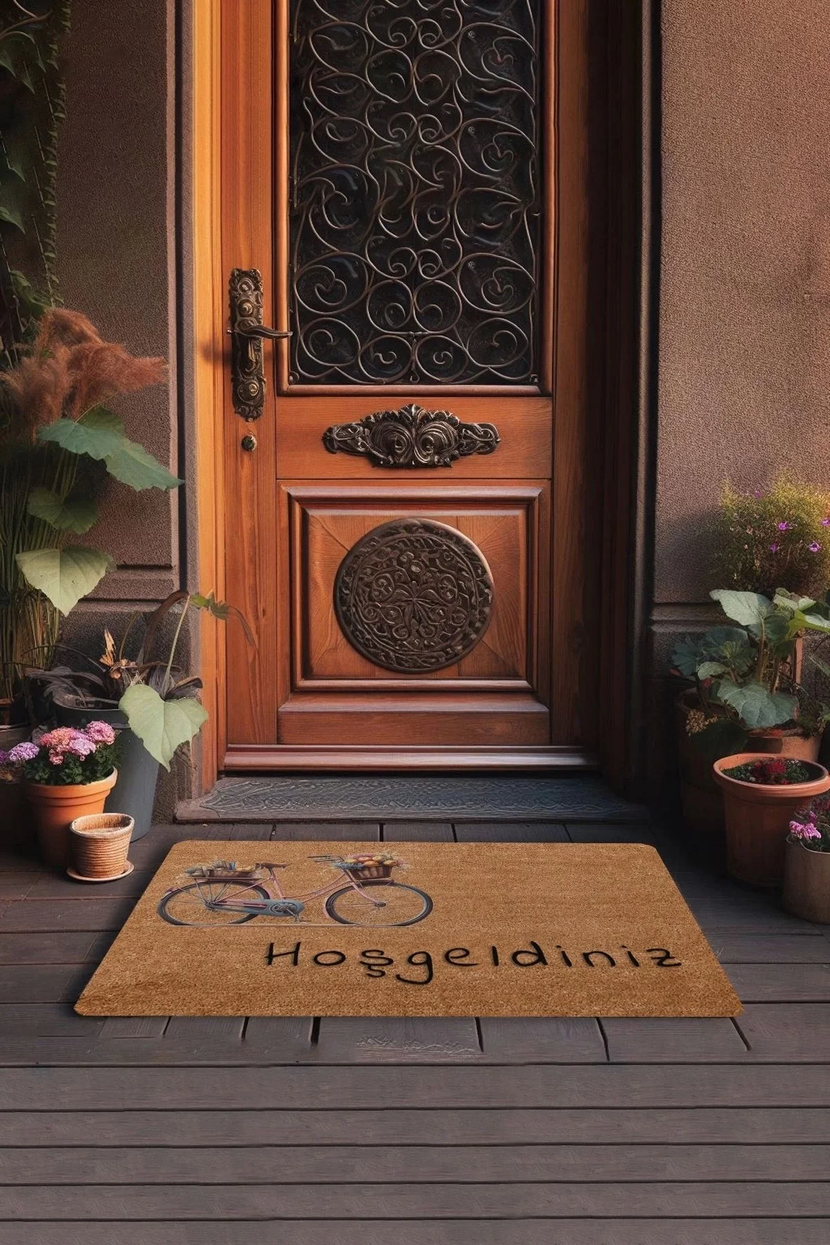 Valerine Life Meyve Sepetleri ve Bisiklet Hoş Geldiniz Kapı Önü Paspası 45x70cm