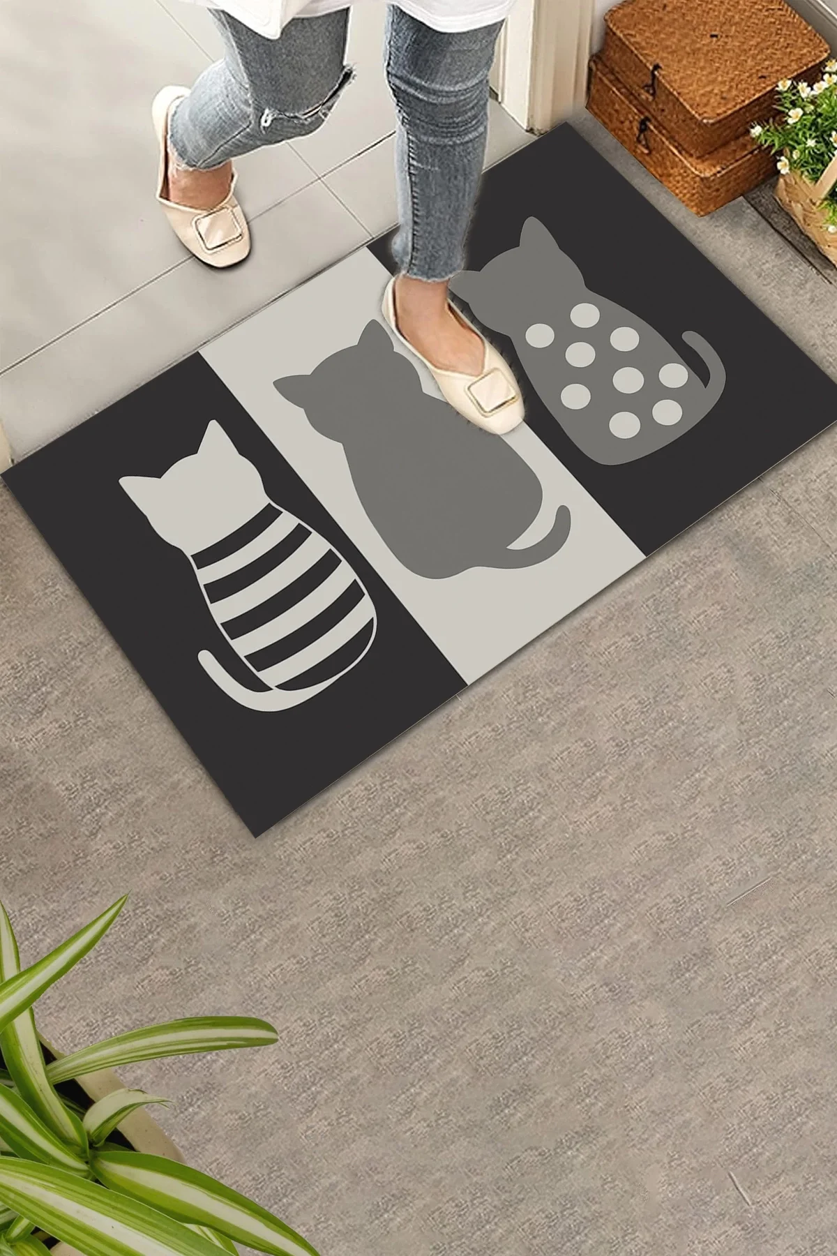 Valerine Life Patimal Kapı Nöbeti Welcome Hoş Geldiniz Gri Dijital Baskılı Kapı Önü Paspası 45x70cm