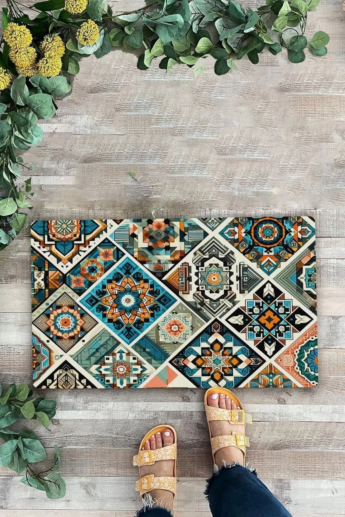 Valerine Life Mozaik Desenli Hoş Geldiniz Kapı Önü Paspası 45x70cm