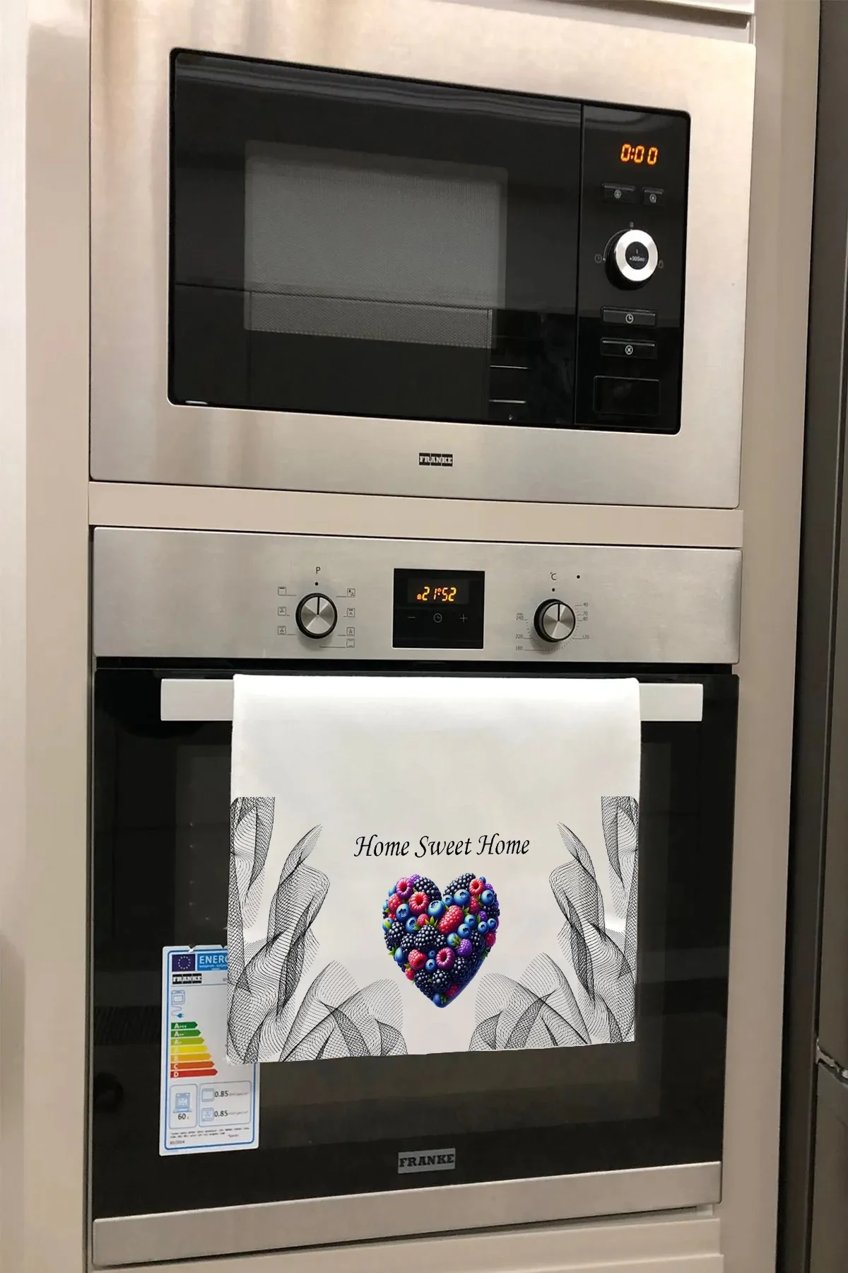 Valerine Life Güzel Evim Kalpli Orman Meyveli Mutfak Kurulama ve Fırın Beyaz El Havlusu %100 Pamuklu 35x50cm