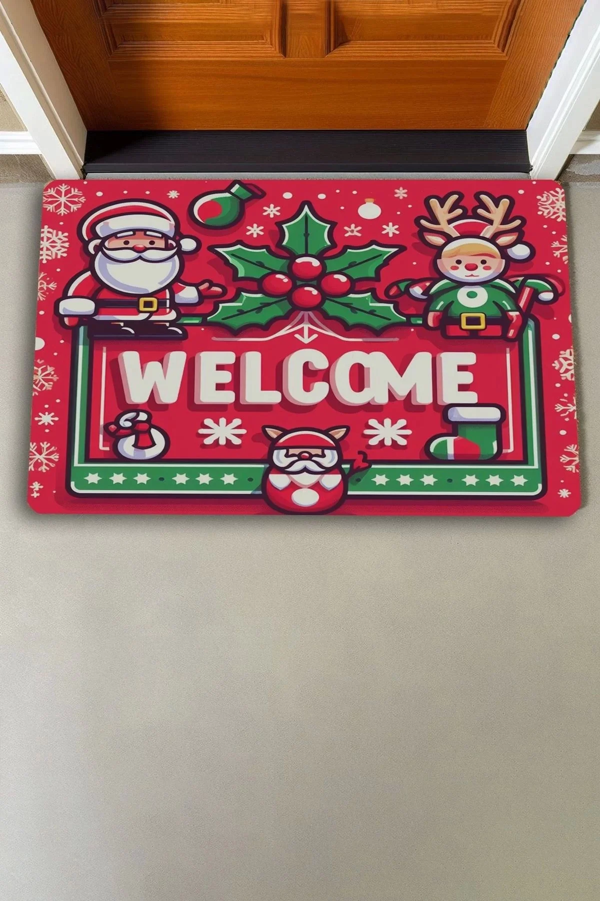 Valerine Life Noel Baba ve Çınar Yaprağı Welcome Kapı Önü Paspası 45x70cm