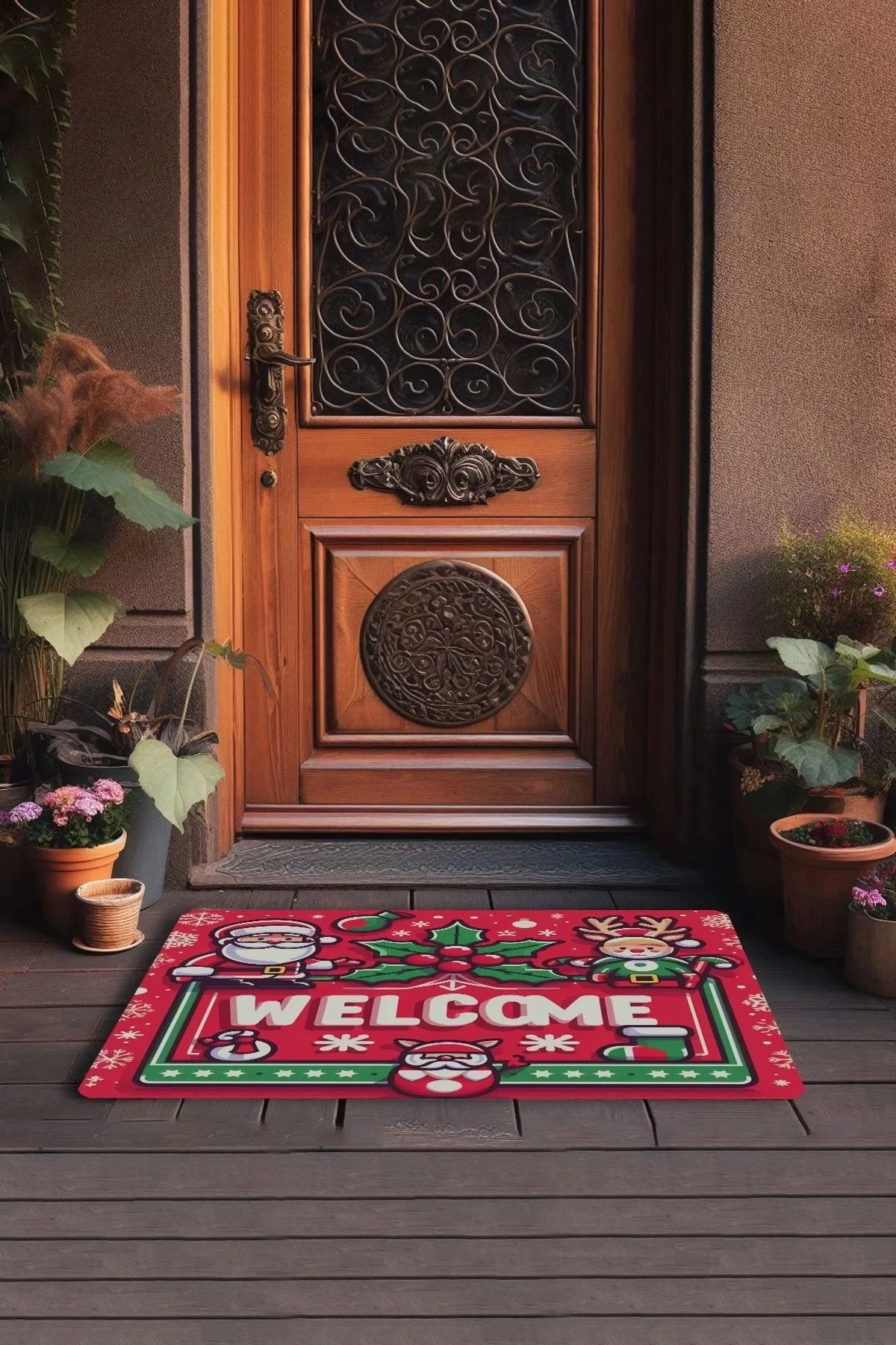 Valerine Life Noel Baba ve Çınar Yaprağı Welcome Kapı Önü Paspası 45x70cm