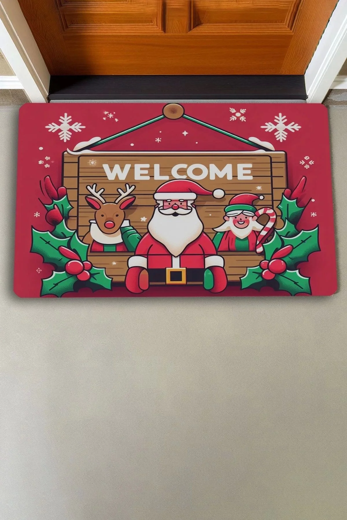 Valerine Life Noel Babalı Yılbaşı Tabelası Welcome Kapı Önü Paspası 45x70cm