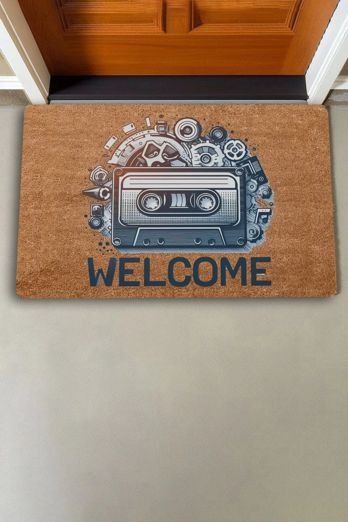 Valerine Life Nostaljik Kaset ve Müzik Çarkları Welcome Kapı Önü Paspası 45x70cm