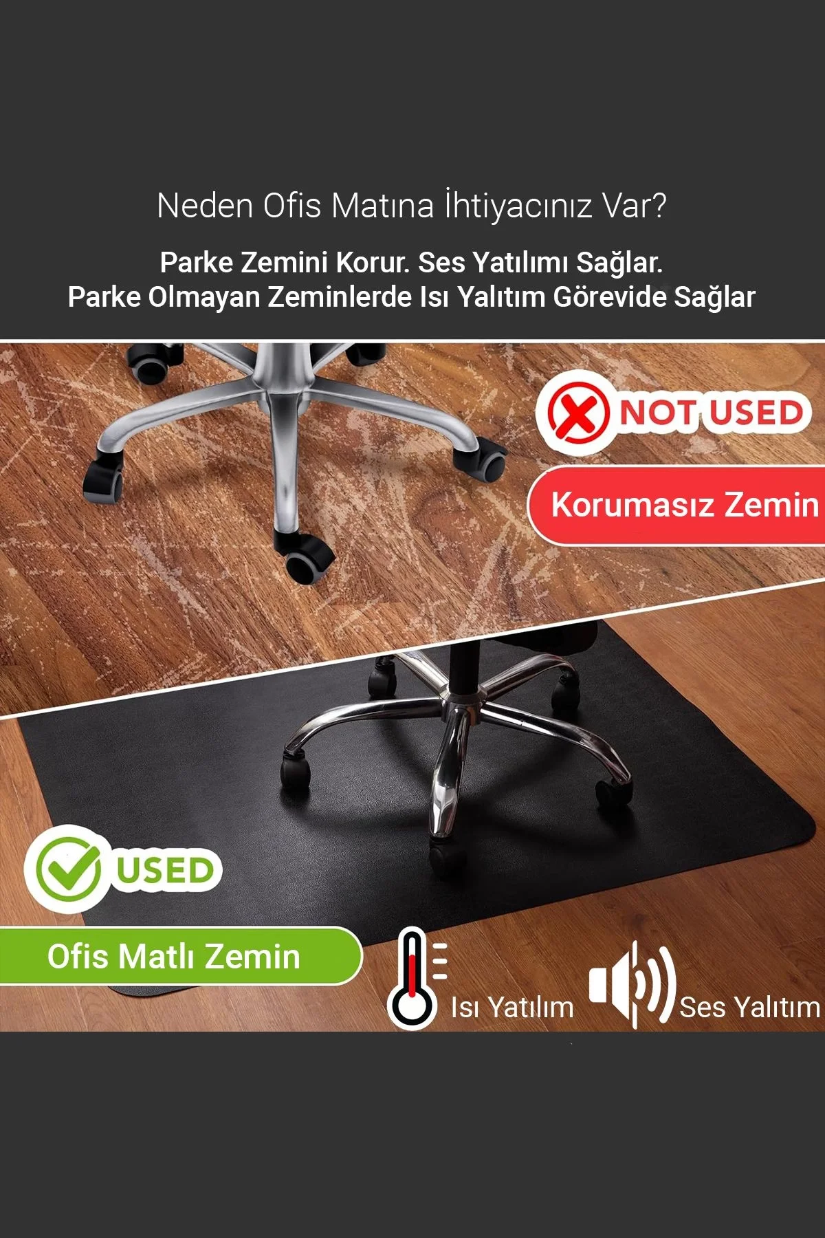 Valerine Life Ofis Zemin Matı Ofis, Oyuncu Koltuğu, Bilgisayar Masası Zemini için Kaymaz Koruyucu Paspas Döşeme