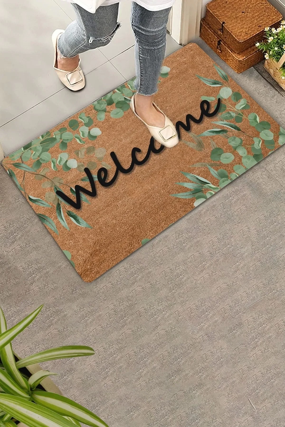 Valerine Life Okaliptüs Yaprakları Welcome Kapı Önü Paspası 45x70cm