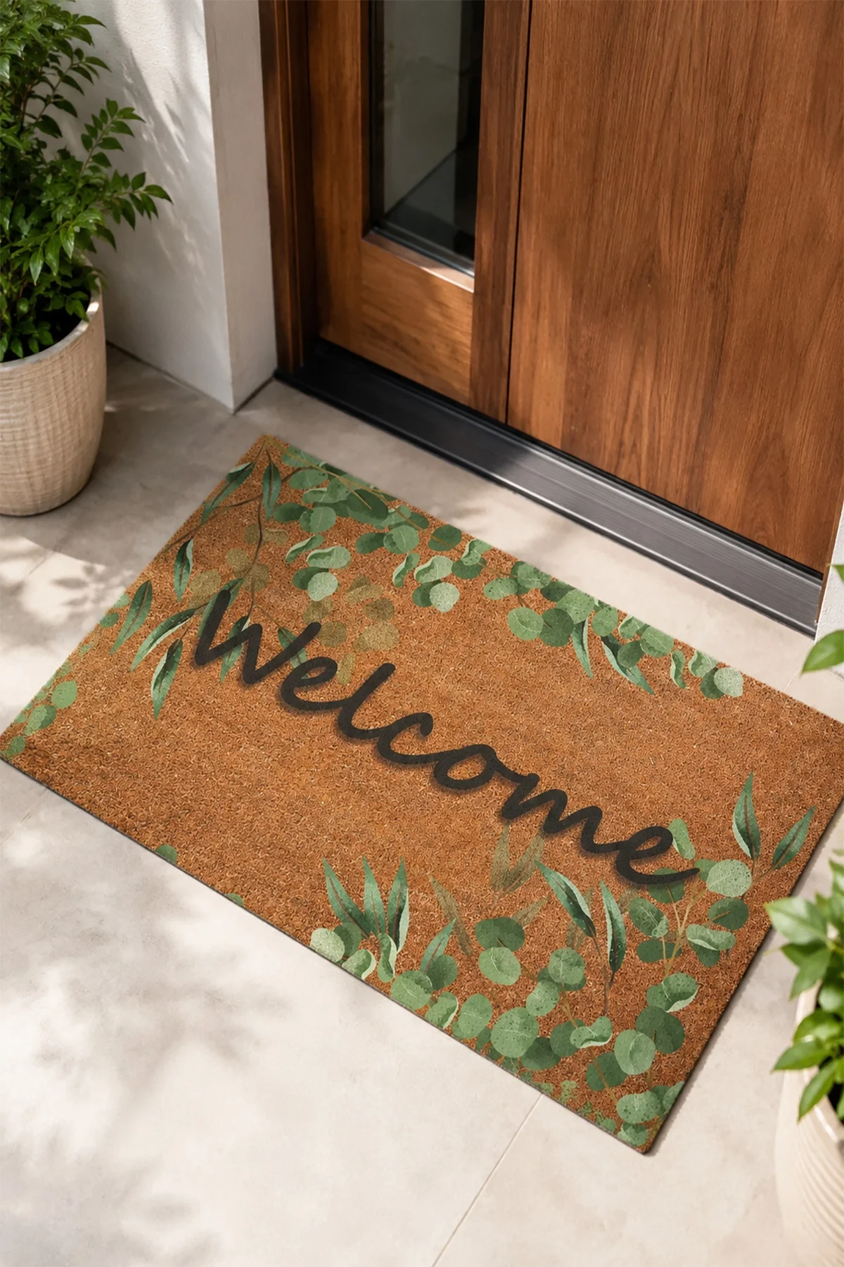 Valerine Life Okaliptüs Yaprakları Welcome Ev işyeri iç Dış Kapı Önü Paspası 45x70cm