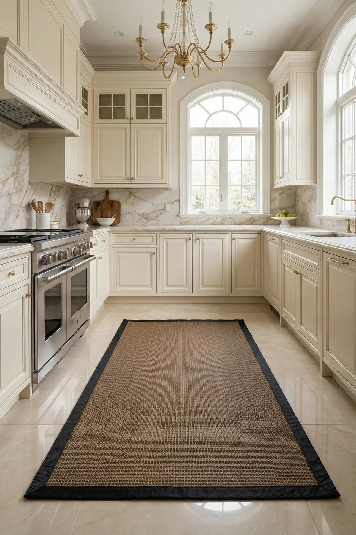 Valerine Life Örgü Vinil Mutfak Zemin Döşeme Matı Vinyl Kitchen Floor Mat Krem Mutfak Halısı Yolluk 100x150cm