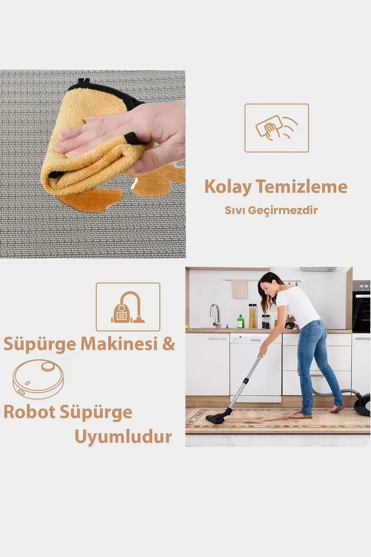 Valerine Life Örgü Vinil Mutfak Zemin Döşeme Matı Vinyl Kitchen Floor Mat Krem Mutfak Halısı Yolluk 100x150cm