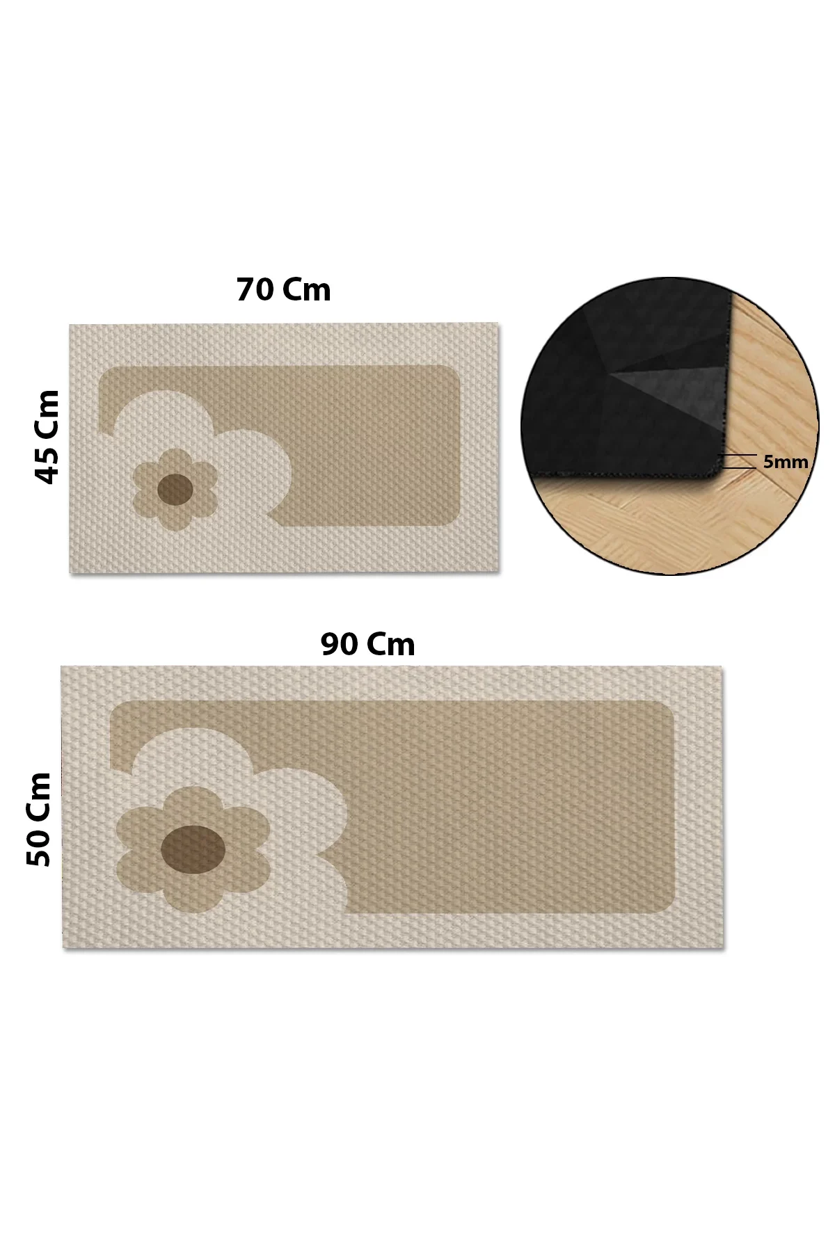 Valerine Life Papatyalı Krem Rengi Mutfak Matı Halısı Yıkanır Kaymaz Taban Tezgah Önü Paspası İkili Set