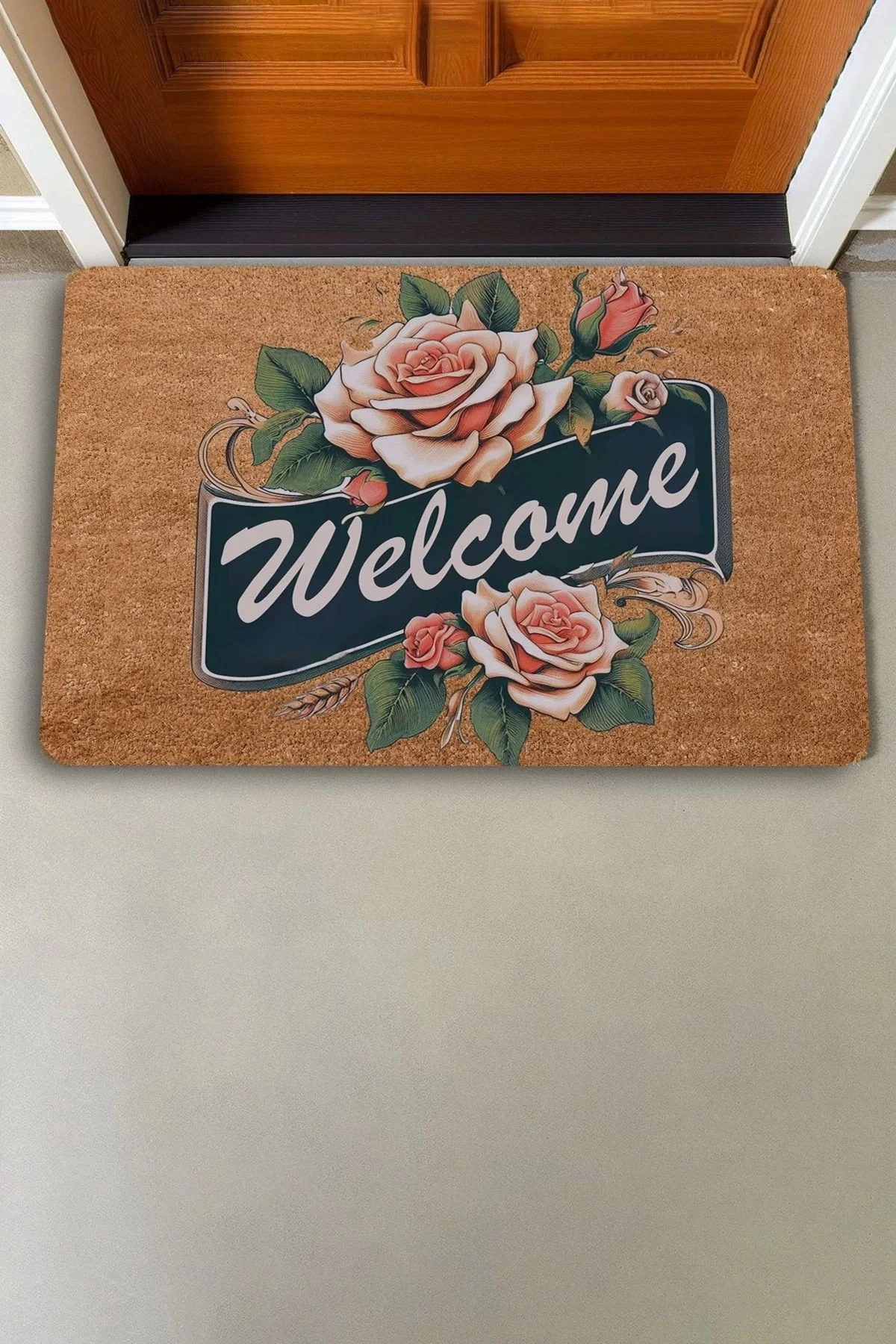 Valerine Life Pembe Gonca Gül Welcome Kapı Önü Paspası 45x70cm