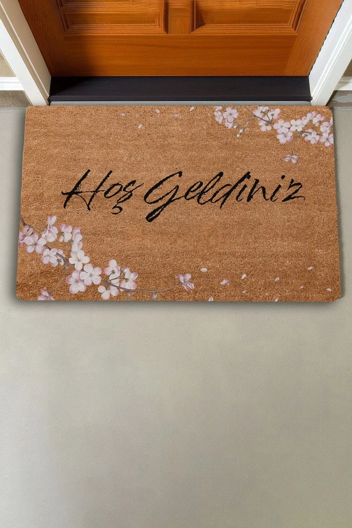 Valerine Life Pembe Kiraz Çiçekleri Hoş Geldiniz Kapı Önü Paspası 45x70cm