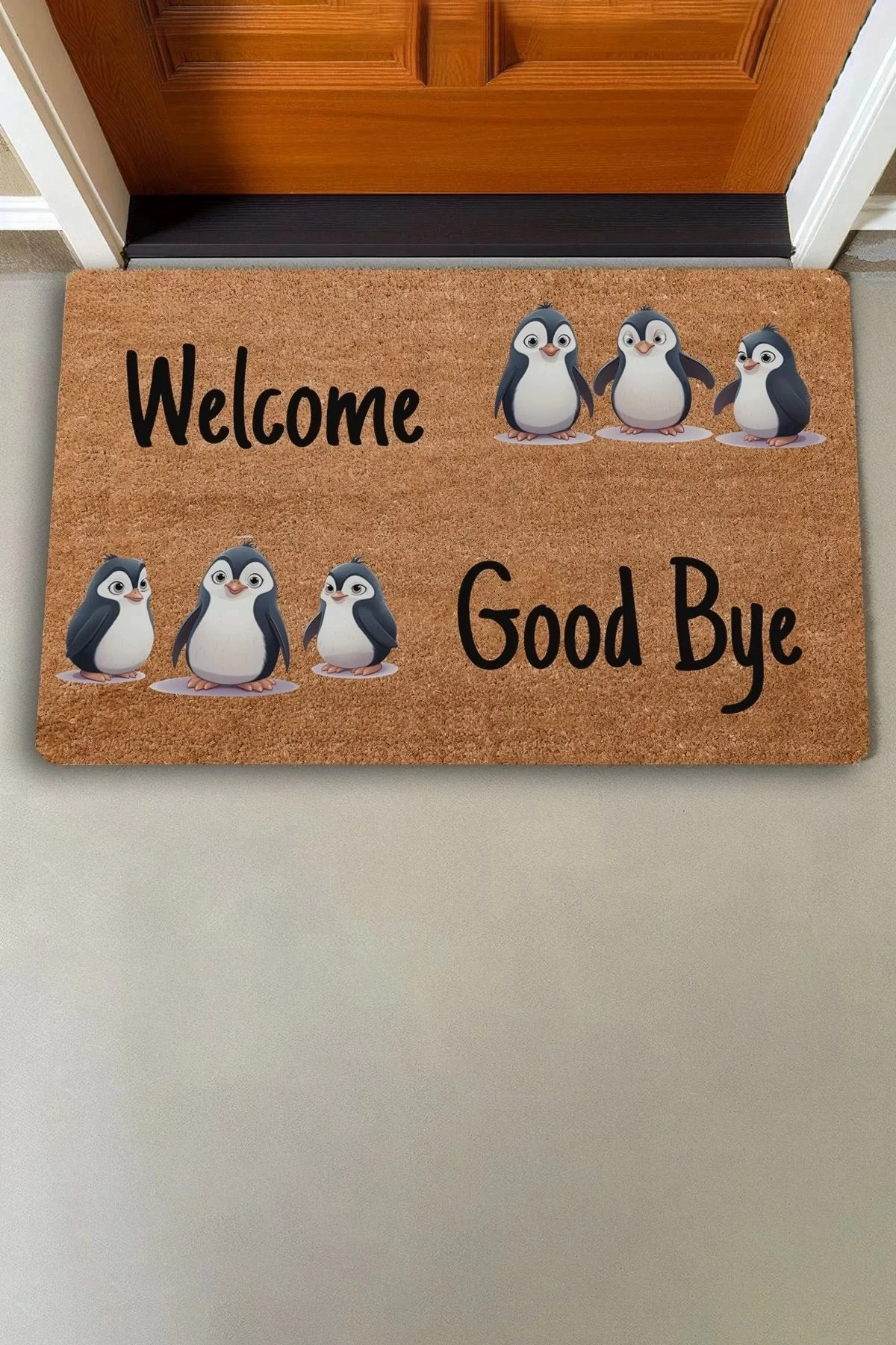 Valerine Life Penguen Welcome ve Good Bye Kapı Önü Paspası 45x70cm
