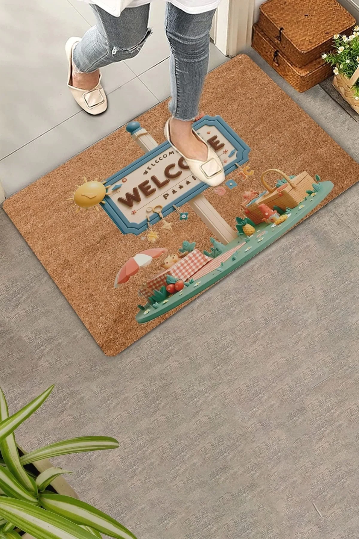 Valerine Life Piknik Temalı Welcome Kapı Önü Paspası 45x70cm