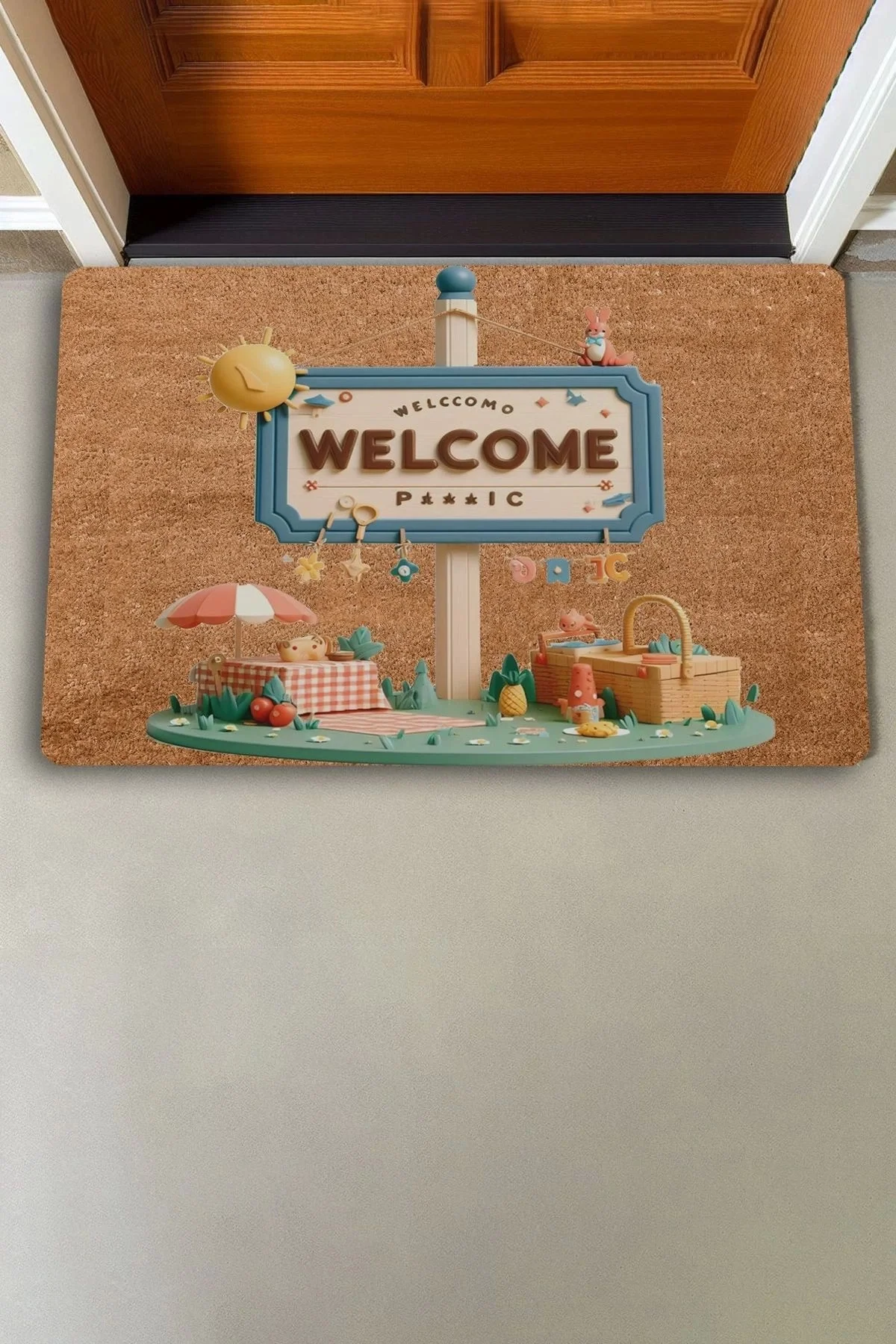Valerine Life Piknik Temalı Welcome Kapı Önü Paspası 45x70cm