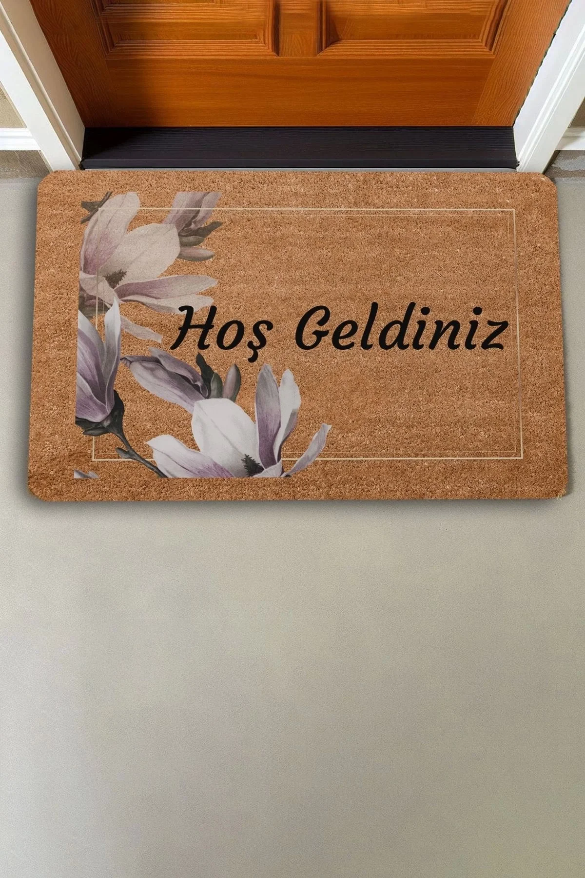 Valerine Life Pudra Rengi Zambak Çiçeği Hoş Geldiniz Kapı Önü Paspası 45x70cm