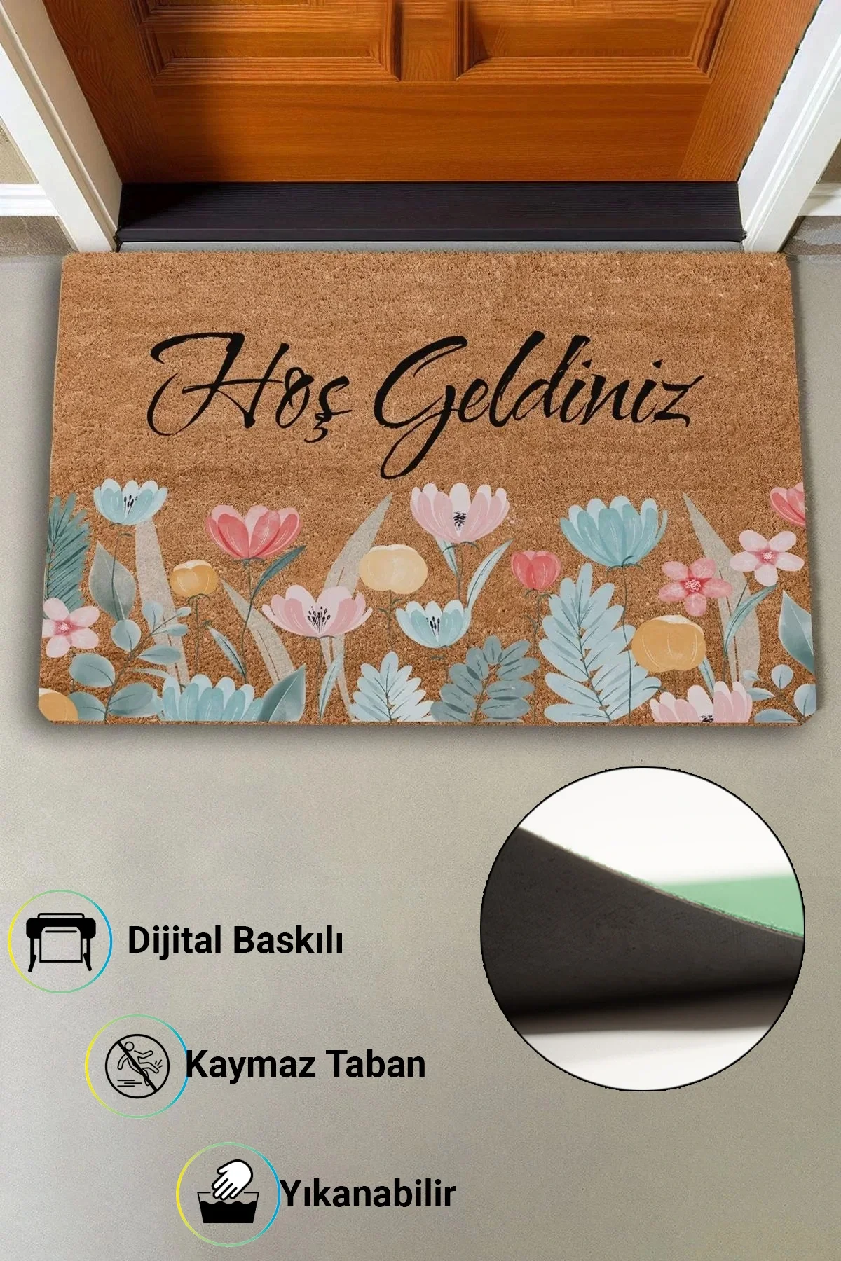 Valerine Life Renkli Gelincik Çiçekleri Hoş Geldiniz Kapı Önü Paspası 45x70cm