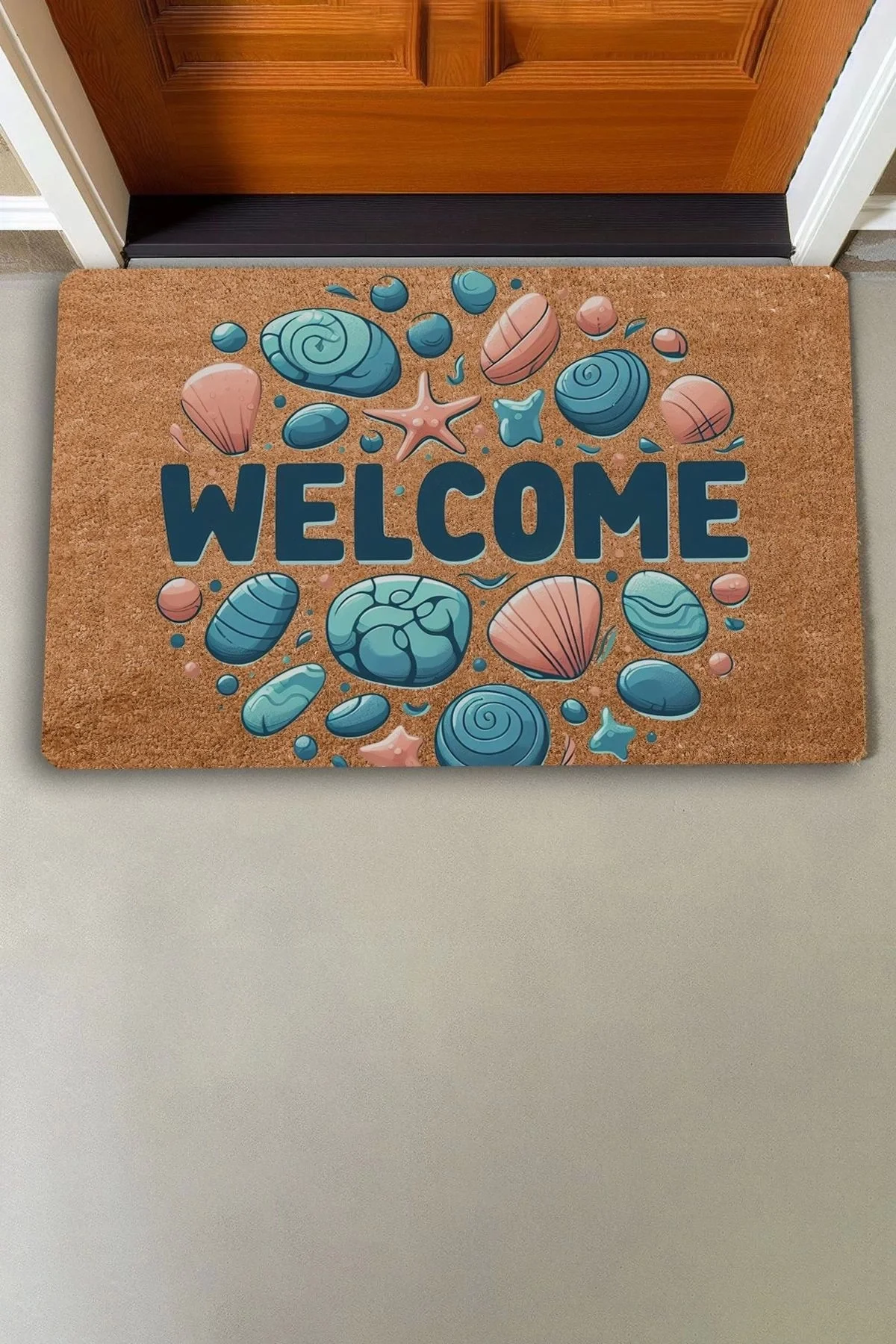 Valerine Life Renkli Midye ve Taşlar Welcome Kapı Önü Paspası 45x70cm