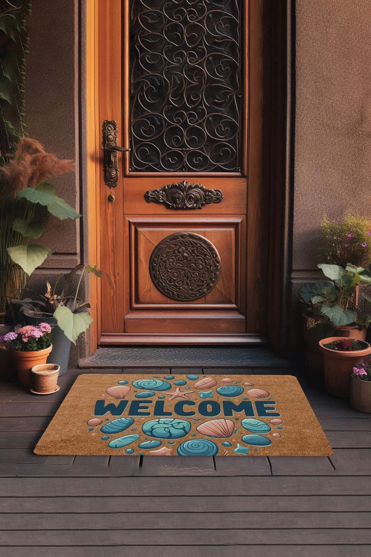 Valerine Life Renkli Midye ve Taşlar Welcome Kapı Önü Paspası 45x70cm