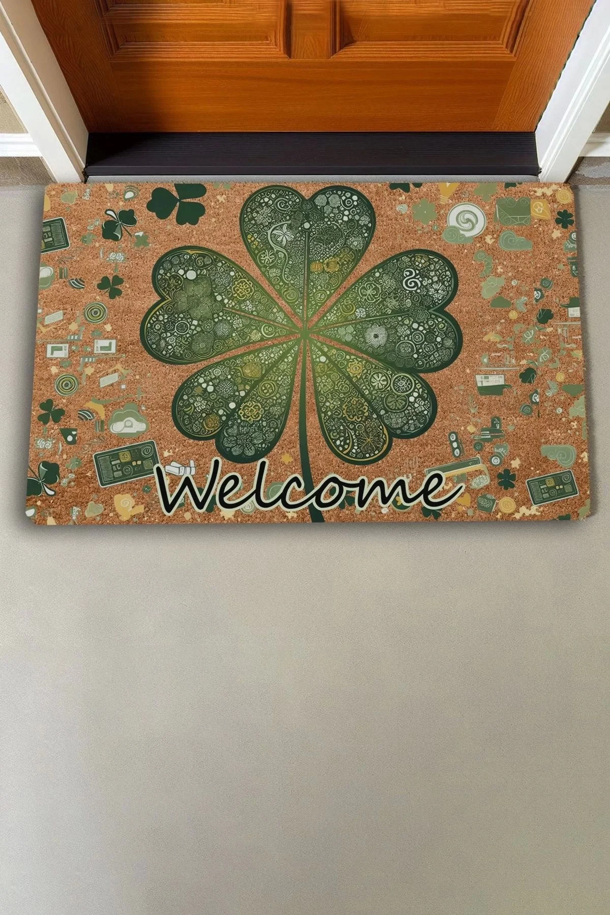 Valerine Life Retro Yonca Yaprağı Welcome Kapı Önü Paspası 45x70cm