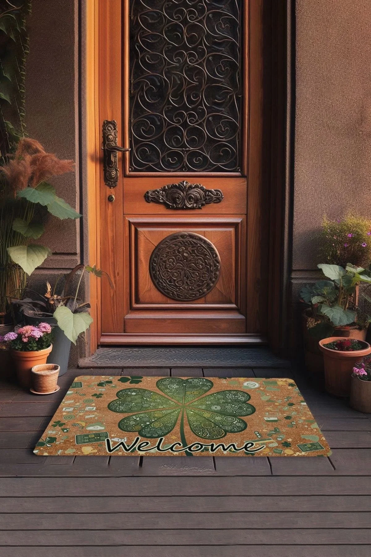 Valerine Life Retro Yonca Yaprağı Welcome Kapı Önü Paspası 45x70cm