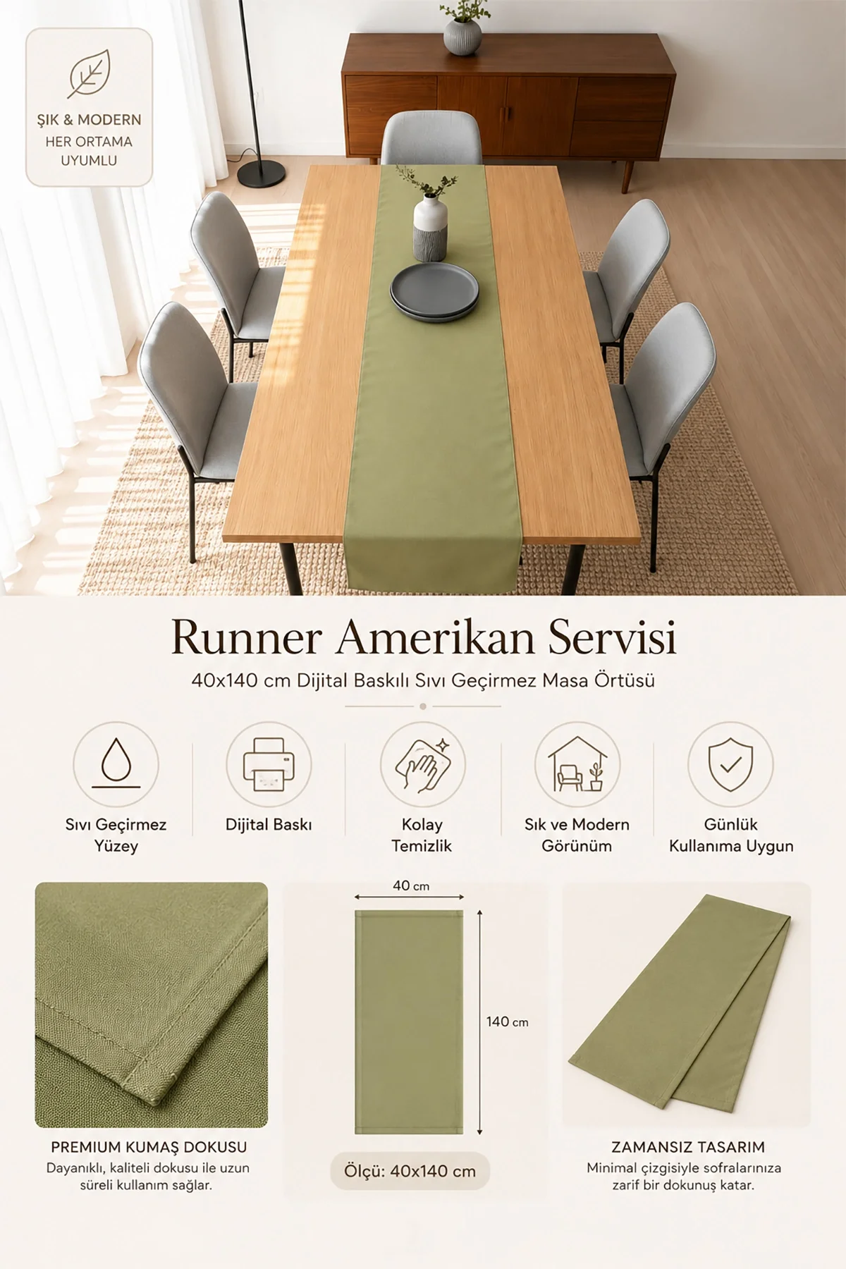 Valerine Life Runner Amerikan Servisi 40x140cm Dijital Baskılı Sıvı Geçirmez Masa Konsol Örtüsü