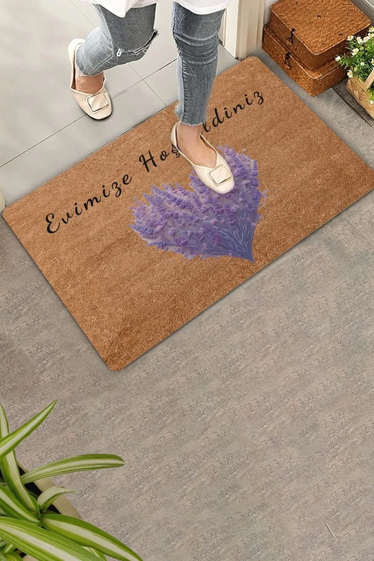 Valerine Life Sadakat Sembolü Lavanta Evimize Hoş Geldiniz Kapı Önü Paspası 45x70cm