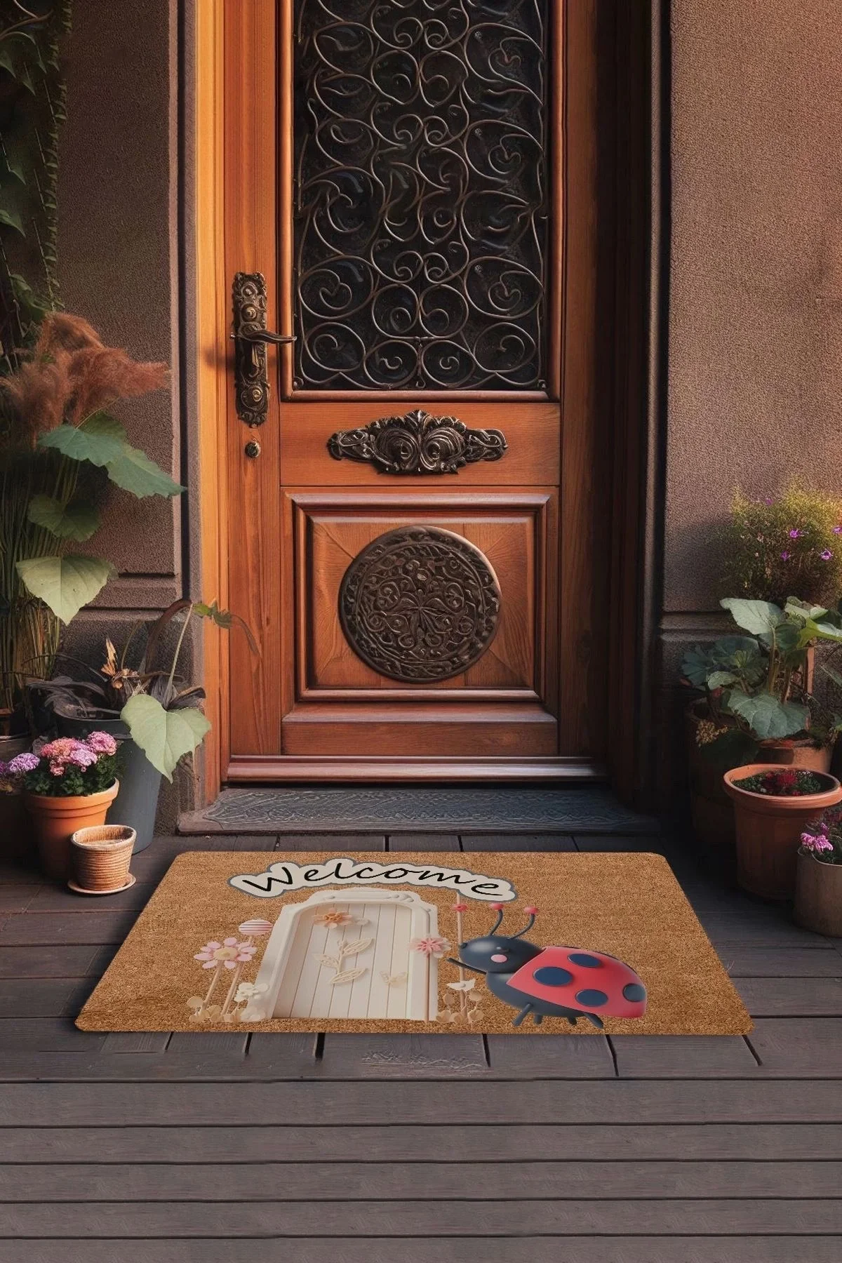 Valerine Life Şans Kapında Uğur Böceği Welcome Kapı Önü Paspası 45x70cm