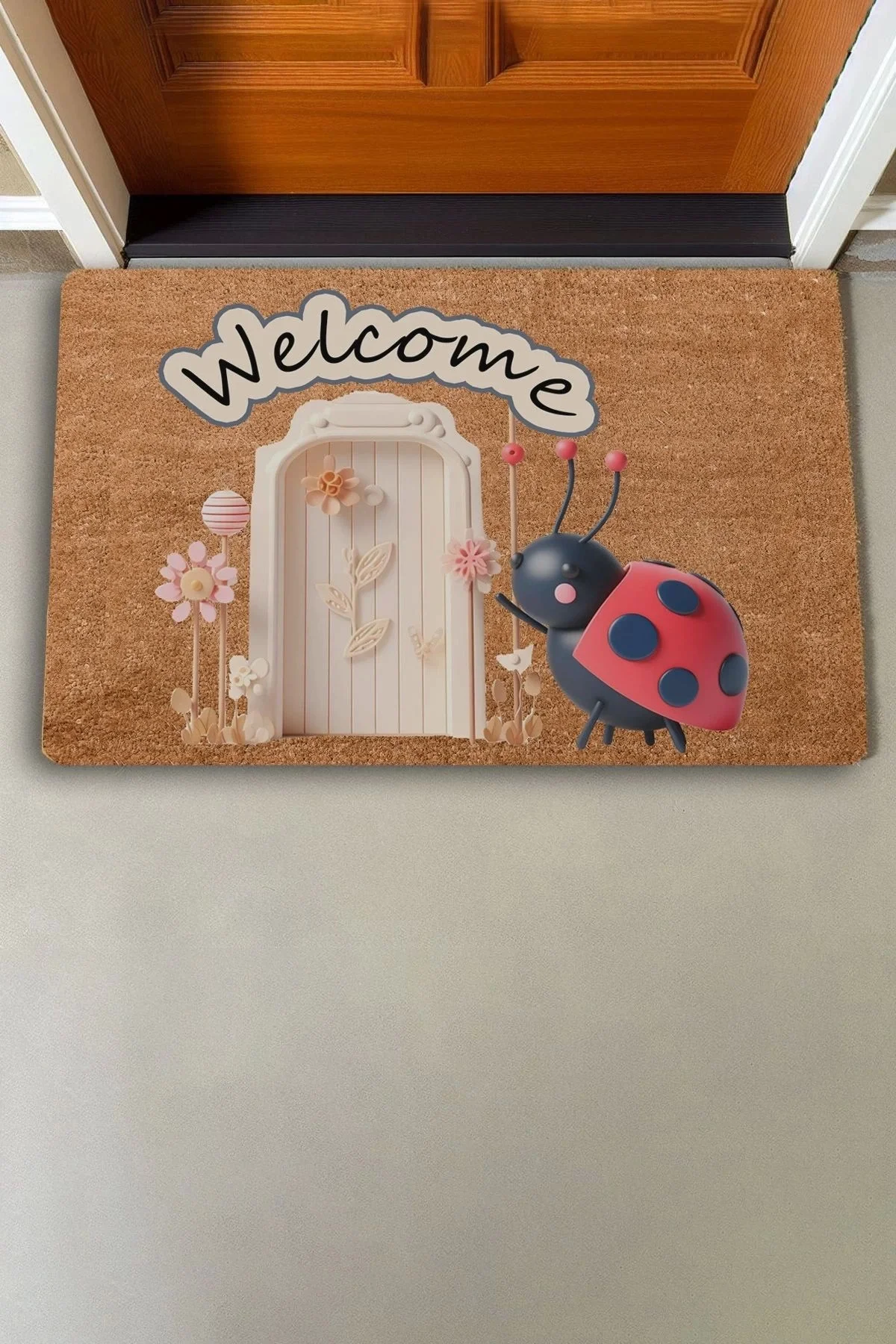 Valerine Life Şans Kapında Uğur Böceği Welcome Kapı Önü Paspası 45x70cm