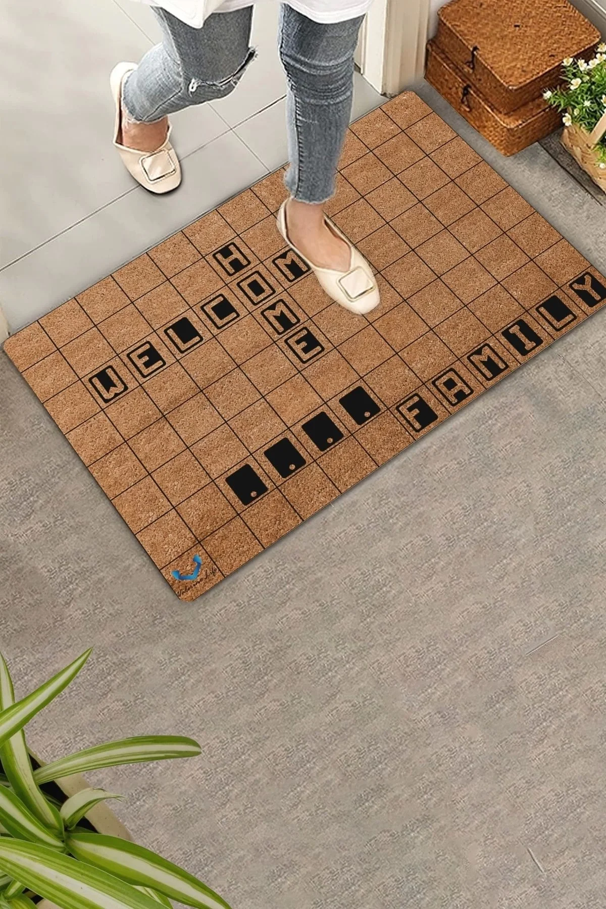 Valerine Life Scrabble Welcome Home Kişiye, İsme ve Aileye Özel Family Kapı Önü Paspası 45x70cm