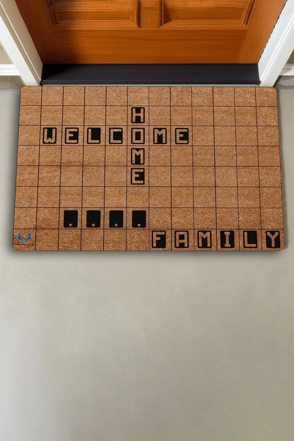 Valerine Life Scrabble Welcome Home Kişiye, İsme ve Aileye Özel Family Kapı Önü Paspası 45x70cm